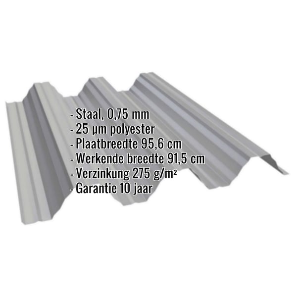 Damwandplaat T92P dakplaat, 0,75 mm staal, RAL9007, met ingebouwde technische gegevens