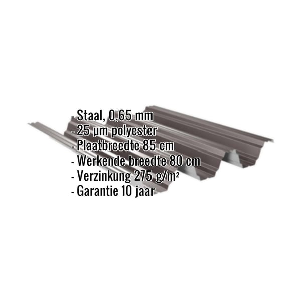 Damwandplaat TP104 dakplaat staal 0,65 mm, RAL 8017 Chocoladebruin, met productgegevens