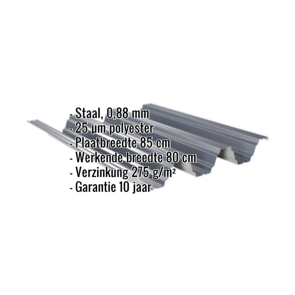 Damwandplaat TP104 dakplaat antracietgrijs met ingebedde productgegevens zoals materiaal, dikte en coating