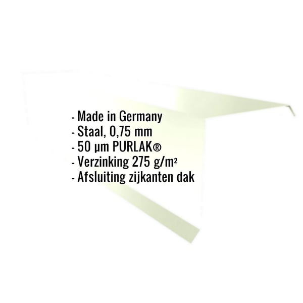 Windveer Grijswit RAL 9002 met 0,75 mm dikte en PURLAK coating, specificaties weergegeven