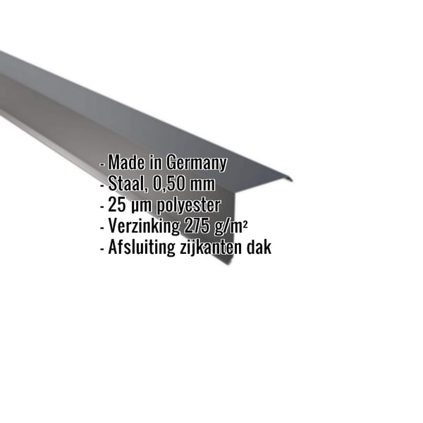 Gevelhoek Antracietgrijs RAL 7016 van staal 0,50 mm met 25 µm polyestercoating, specificaties getoond