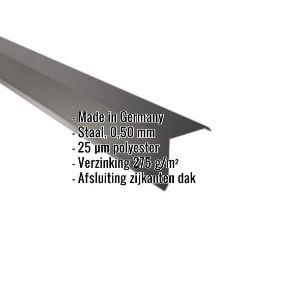 Windveer Gitzwart (RAL 9005) van staal, 0,50 mm, met ingebedde productgegevens