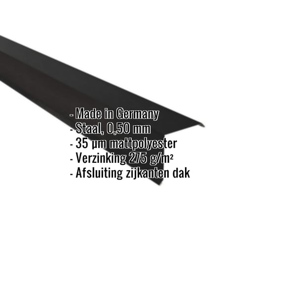 Windveer staal 0,50 mm mat polyester zwart, met ingebedde productgegevens