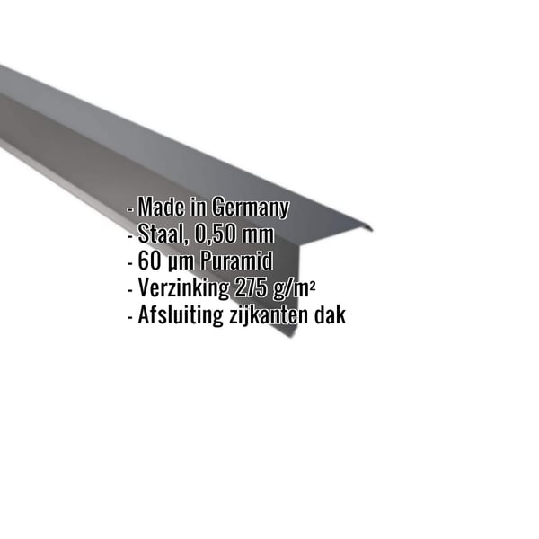 Windveer antracietgrijs RAL 7016 staal 0,50 mm, met ingebedde specificaties