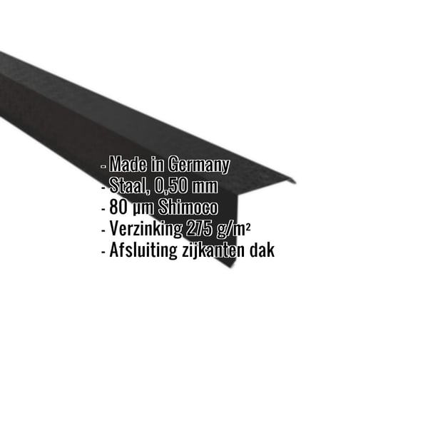 Gevelpan uit staal, Gitzwart RAL 9005, met 80 µm Shimoco coating en ingebedde productgegevens