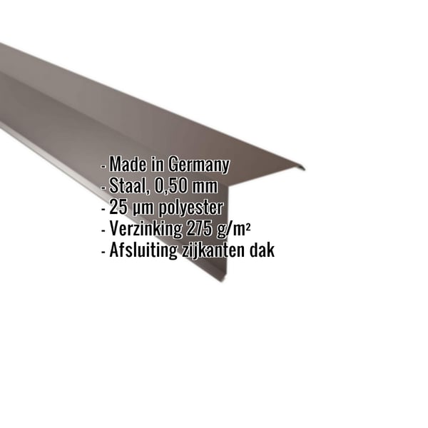 Windveer Sepiabruin RAL 8014, 0,50 mm staal, met ingebedde productinformatie