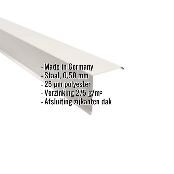 Windveer uit staal, zuiverwit RAL 9010, 0,50 mm dikte, met ingebedde productgegevens