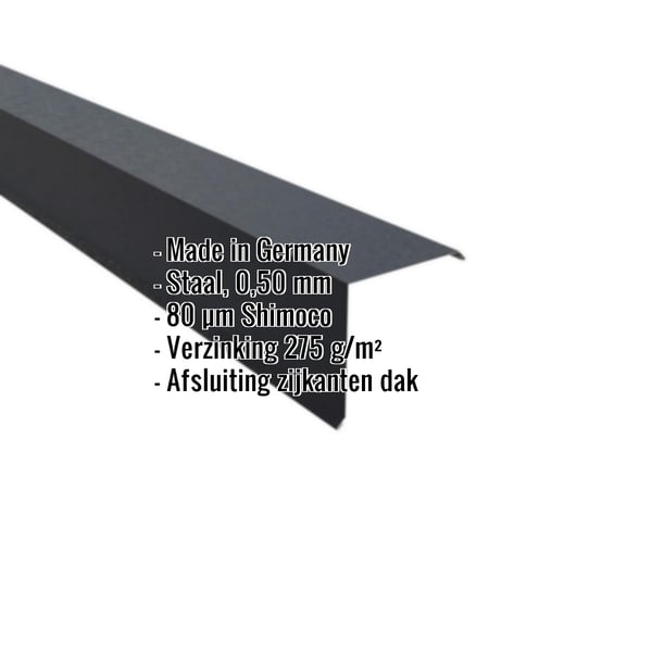 Windveer antracietgrijs RAL 7016, 0,50 mm staal, 80 µm Shimoco coating, met ingebouwde specificaties