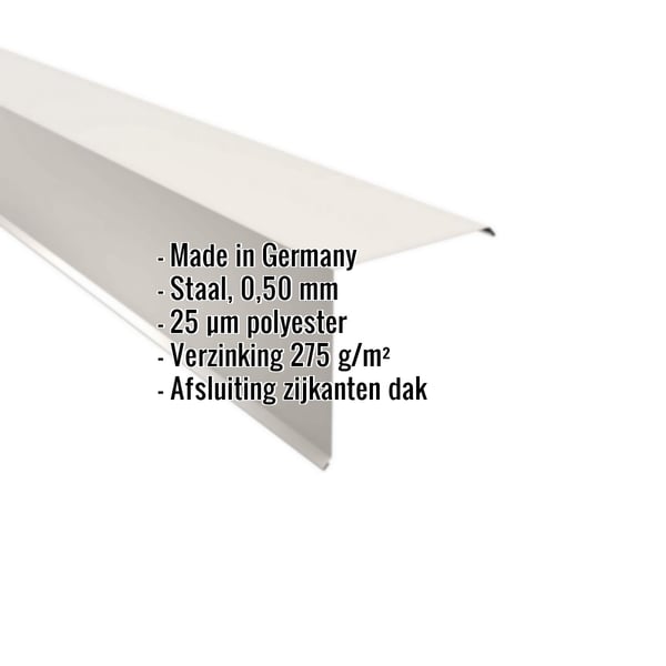 Gevelhoekprofiel van staal, zuiverwit RAL 9010, met ingebedde productdetails