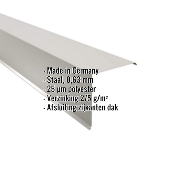 Gevelhoek Zilver-Metallic met ingebedde gegevens over materiaal, dikte en coating
