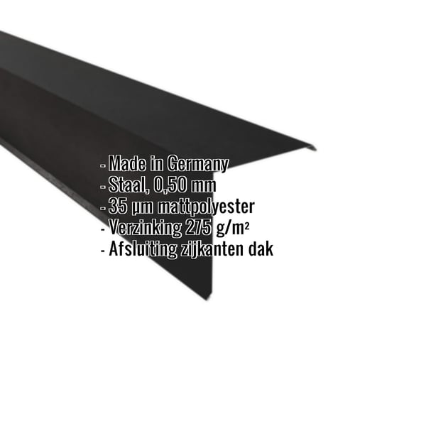 Gevelhoek uit staal, 0,50 mm, matpolyester gecoat, zwart, met ingebedde specificaties