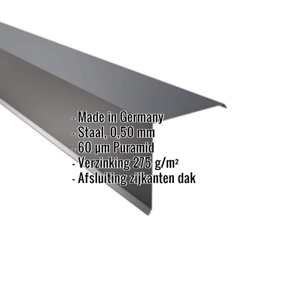 Windveer antracietgrijs 0,50 mm staal met Puramid coating, productgegevens getoond