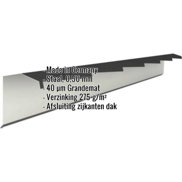 Windveer Gitzwart RAL 9005, 0,50 mm staal, met ingebedde productinformatie