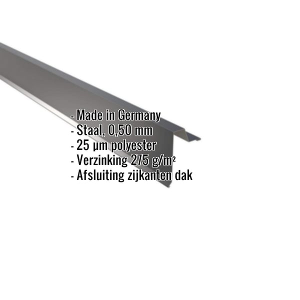 Gevelhoek Stehfalzprofiel 33/500 antracietgrijs met ingebouwde productgegevens over materiaal en coating