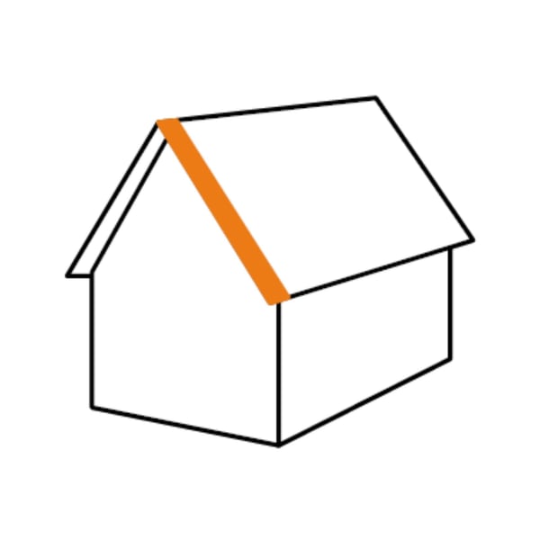 Grafiek van een huis met oranje gemarkeerde gevelhoek aan de dakrand