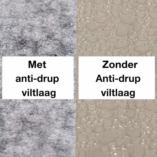 Vergelijking van de onderkant van een metalen plaat met en zonder anticondensvilt