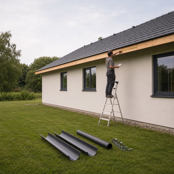 Dakrand van een carport met ingemeten afschotlijn voor de dakgoot