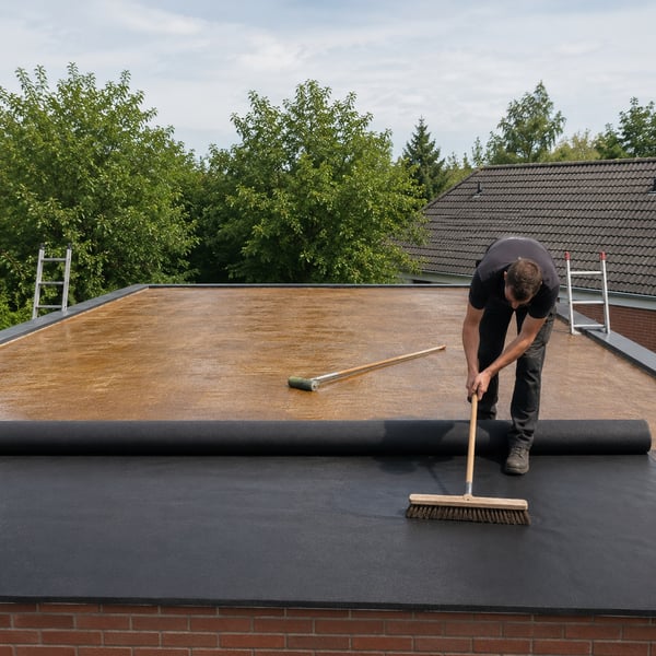 EPDM-baan met de zachte bezem vanuit het midden naar buiten aanstrijken