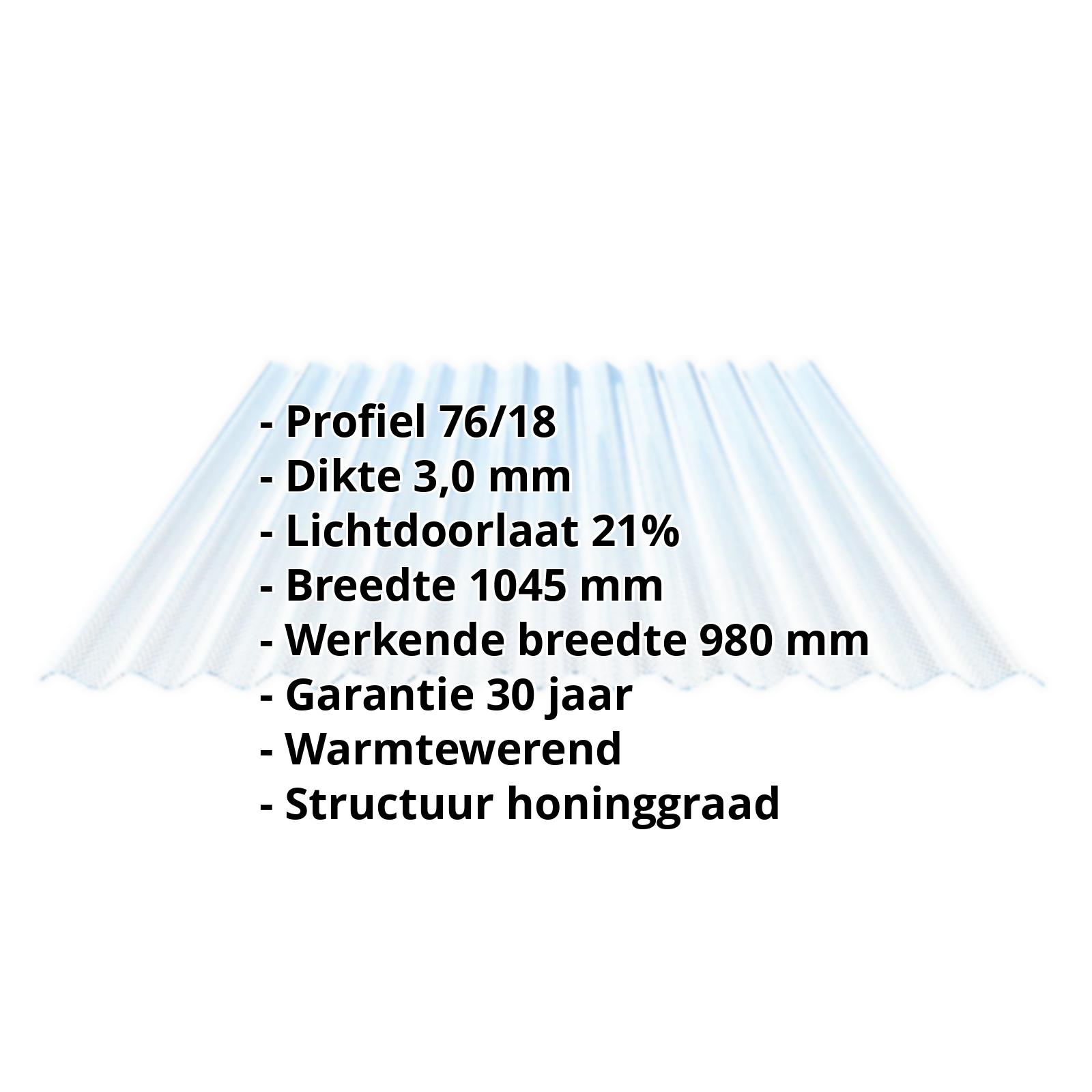 Acrylaat golfplaat | 76/18 | 3,00 mm | Lichtblauw | Honingraat | Warmtewerend | 500 mm #2