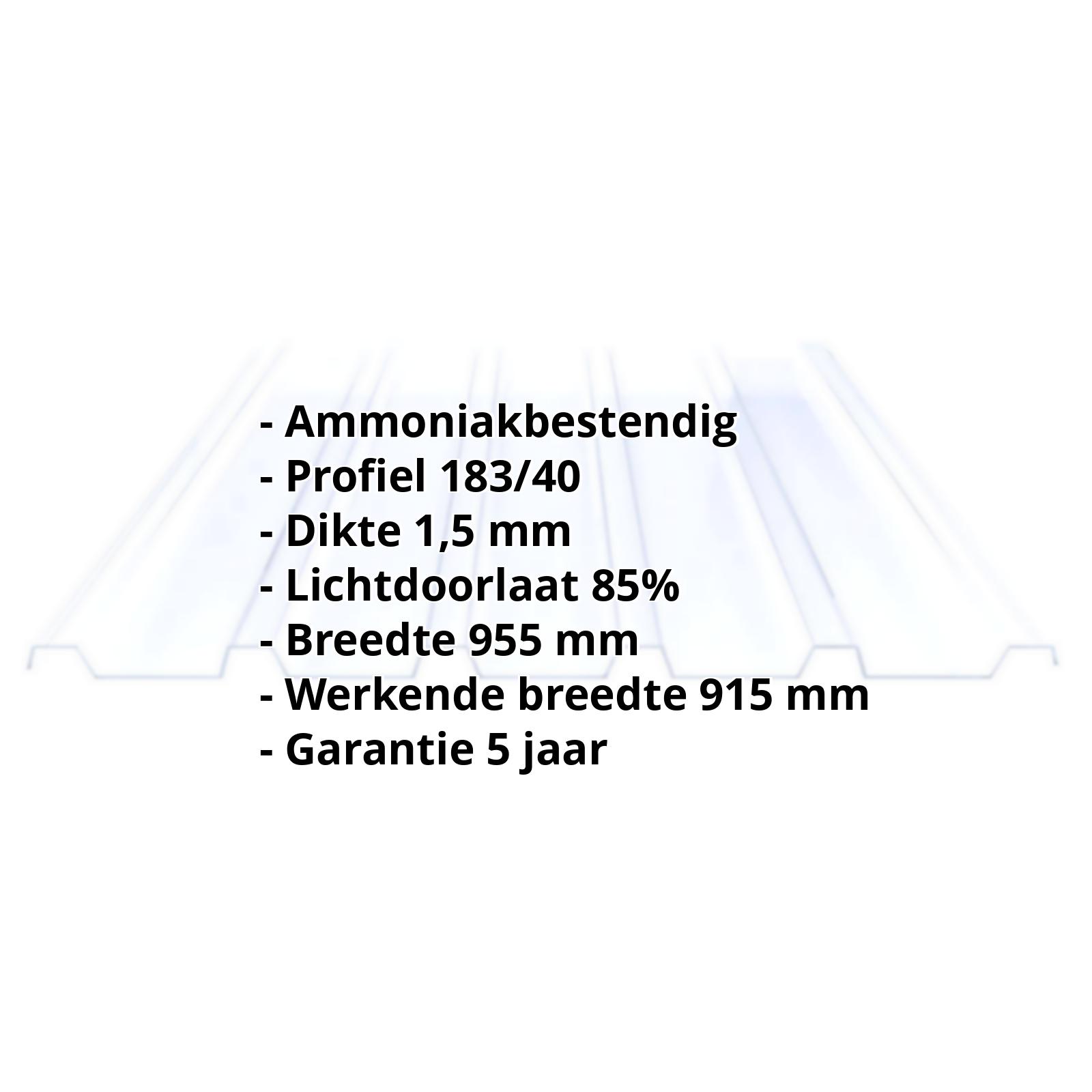 PVC damwandplaat | 183/40 | 1,50 mm | Helder, licht blauw getint | 500 mm #2