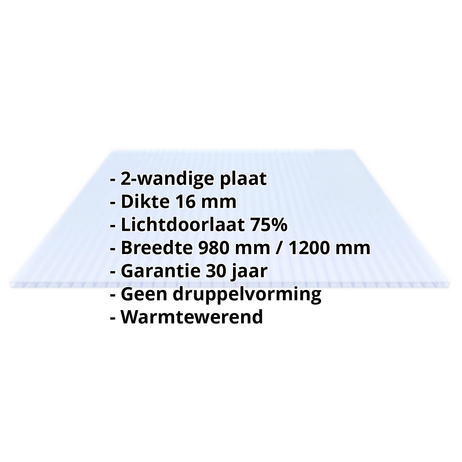 Acrylaat kanaalplaat | 16 mm | Breedte 1200 mm | Kristalblauw | AntiDrop | Warmtewerend | 500 mm #2