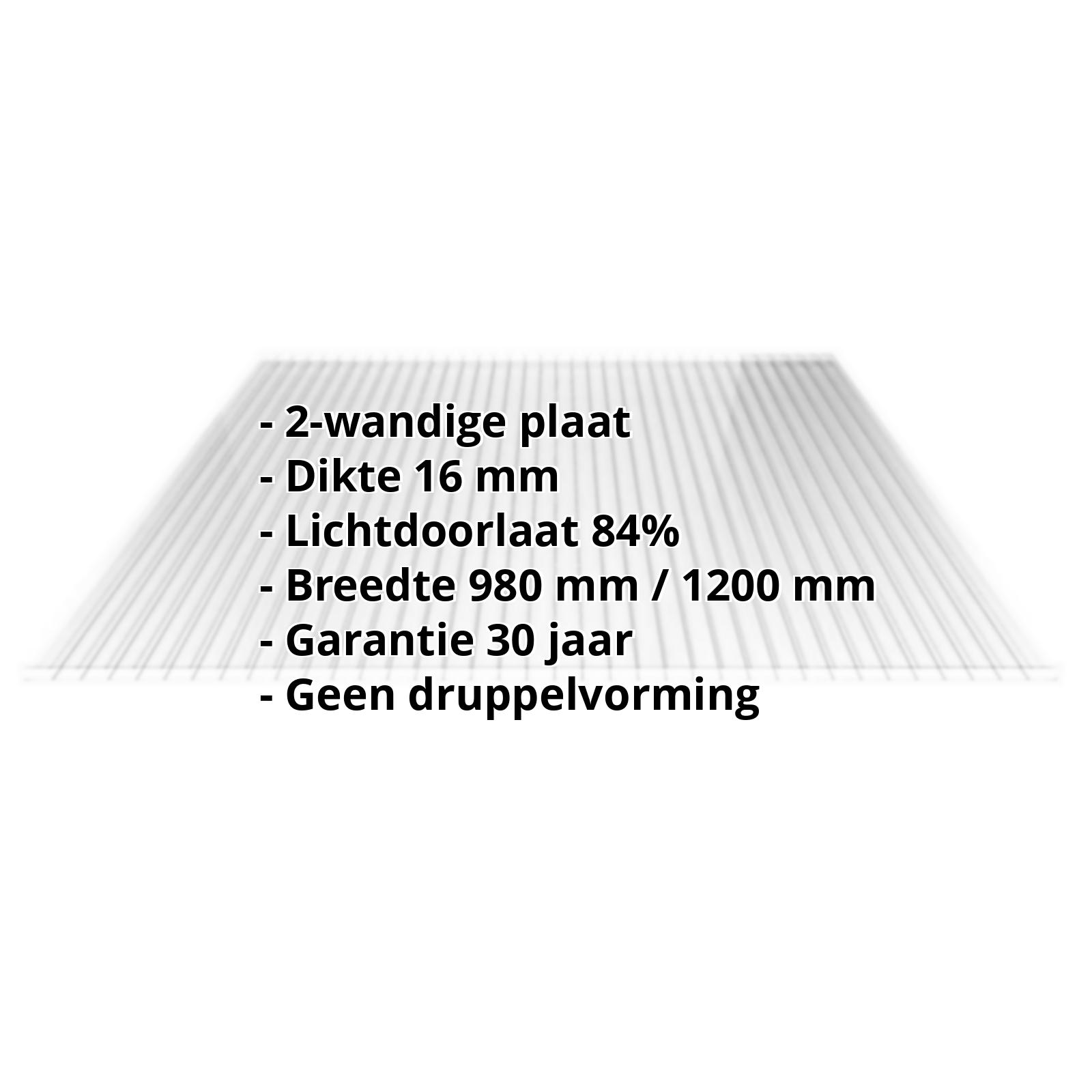Acrylaat kanaalplaat | 16 mm | Breedte 980 mm | Helder | AntiDrop | 500 mm #2