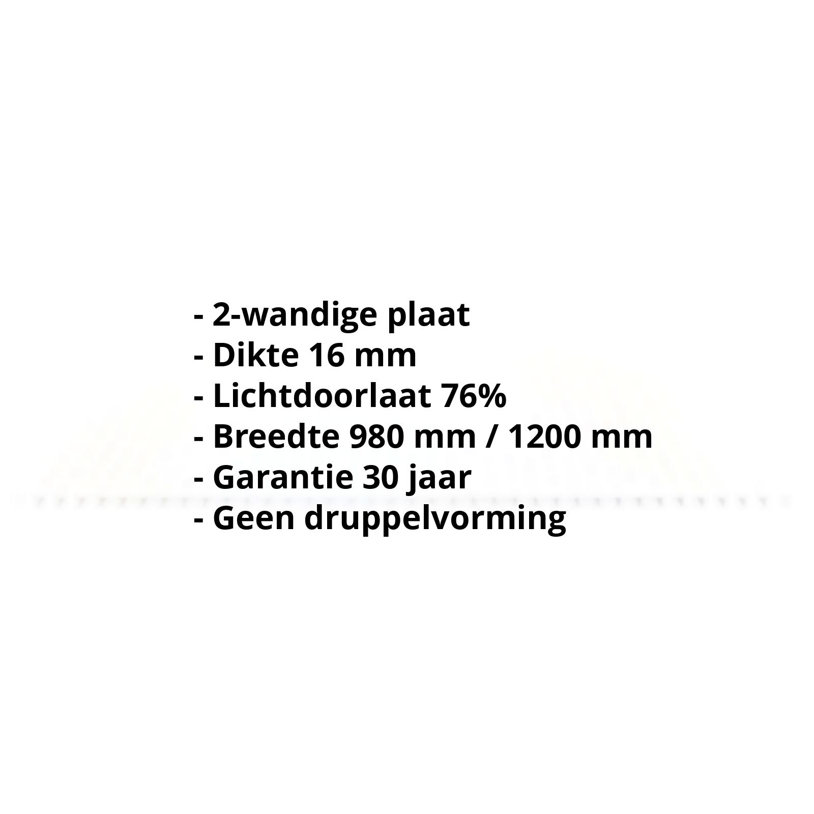 Acrylaat kanaalplaat | 16 mm | Breedte 1200 mm | Opaal wit | AntiDrop | 500 mm #2