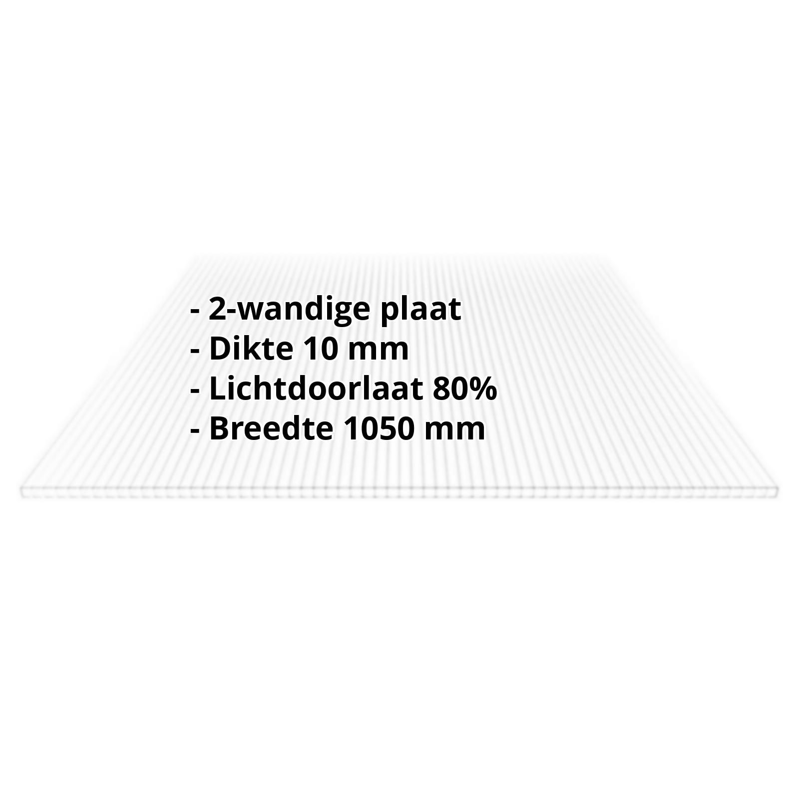 Polycarbonaat kanaalplaat | 10 mm | Breedte 1050 mm | Helder | 500 mm #2