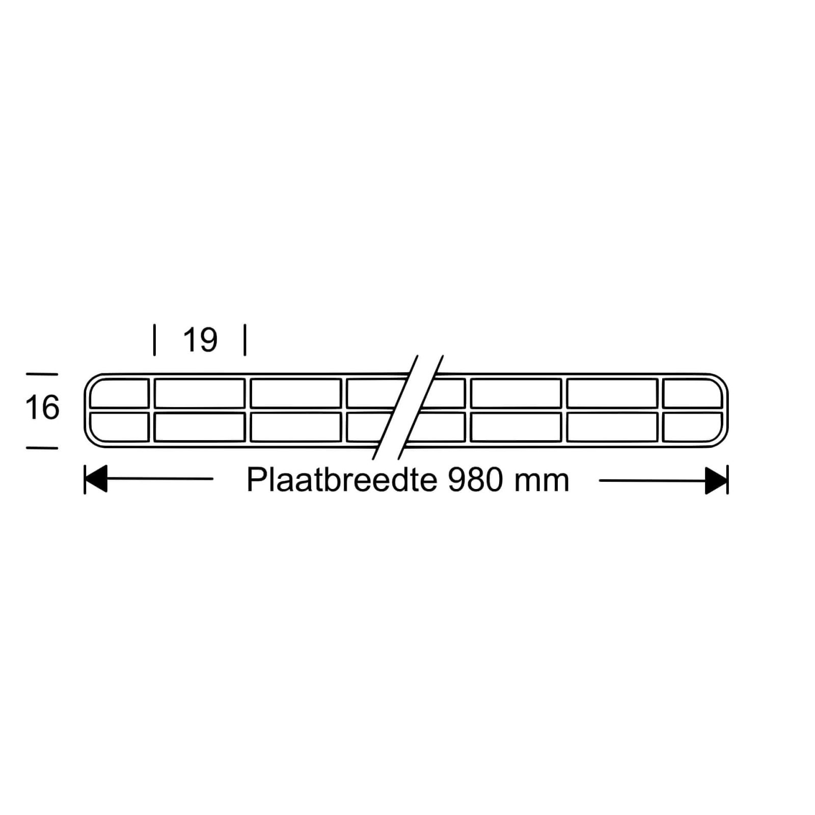 Polycarbonaat kanaalplaat | 16 mm | Breedte 980 mm | Helder | Novalite | 500 mm #5