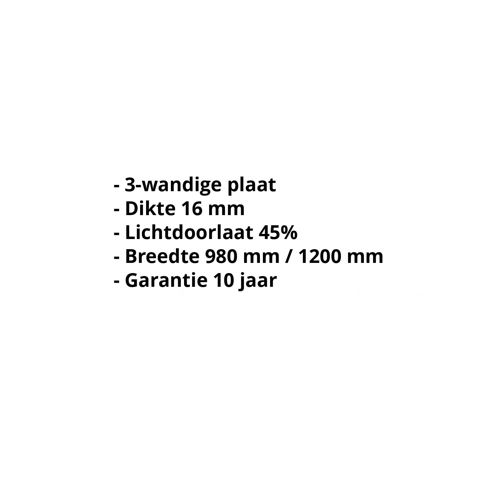 Polycarbonaat kanaalplaat | 16 mm | Breedte 1200 mm | Opaal wit | 500 mm #2