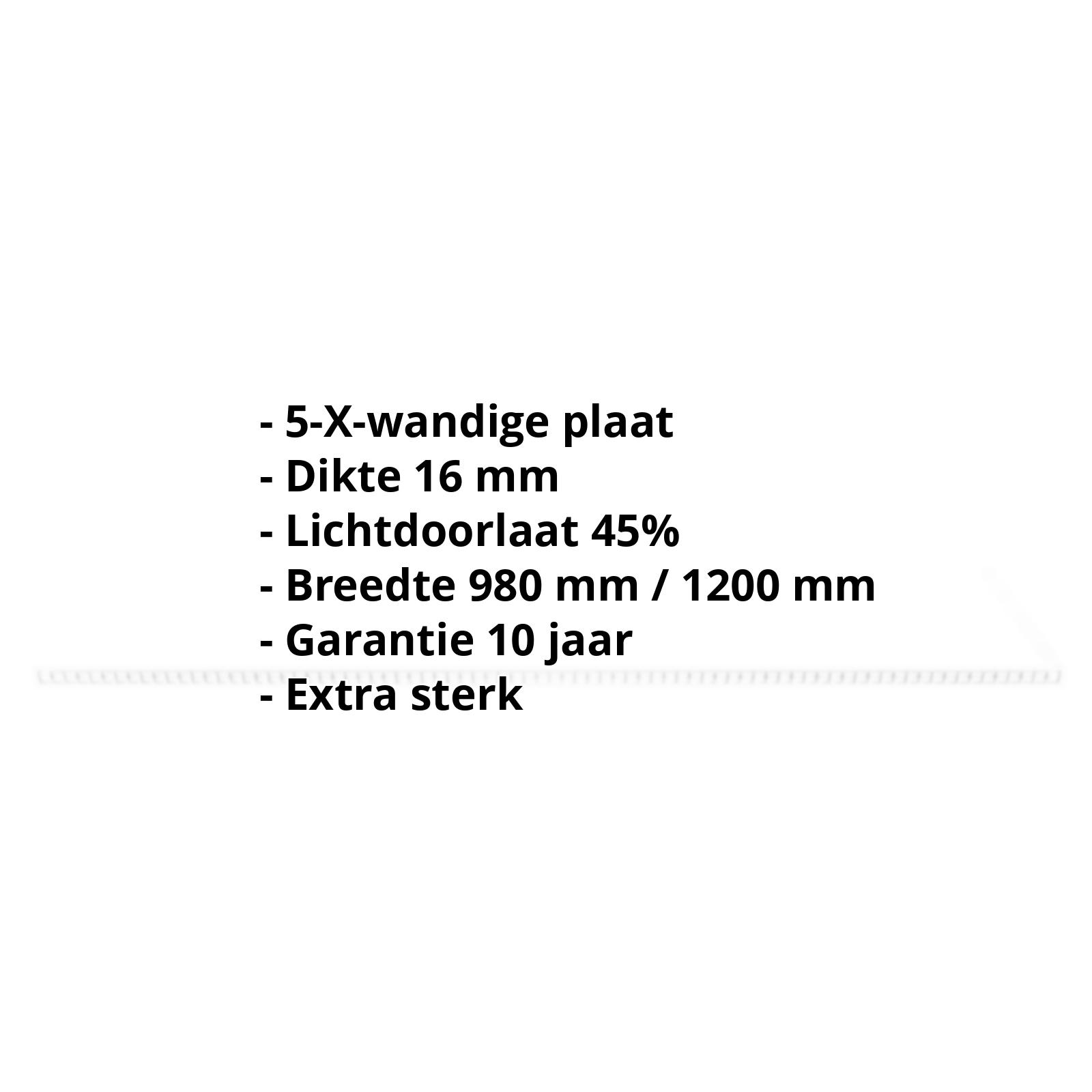 Polycarbonaat kanaalplaat | 16 mm | Breedte 980 mm | Opaal wit | Extra sterk | 500 mm #2