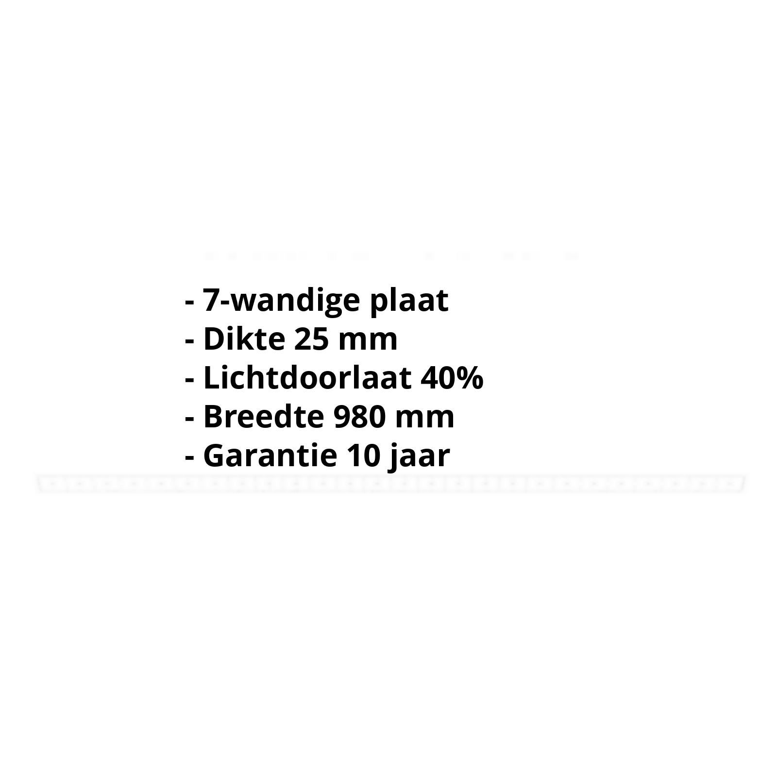 Polycarbonaat kanaalplaat | 25 mm | Breedte 980 mm | Opaal wit | Extra sterk | 500 mm #2