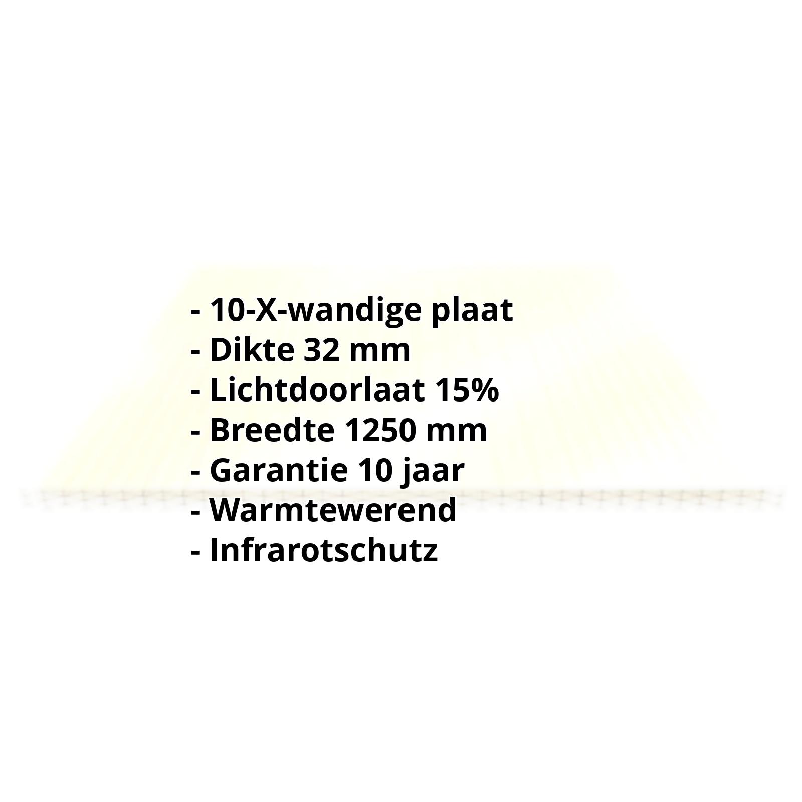 Polycarbonaat kanaalplaat | 32 mm | Breedte 1250 mm | Goud-opaal | Ideaal voor serre | 500 mm #2