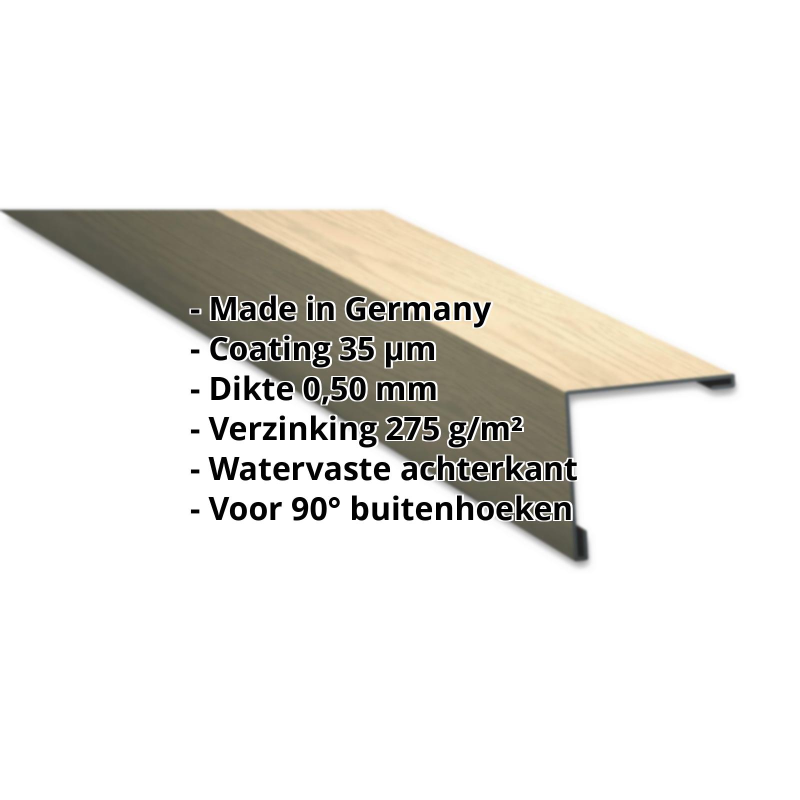 Buitenhoek | 115 x 115 mm | Staal 0,50 mm | 35 µm Structuurpolyester | Houtlook - Ahorn #2