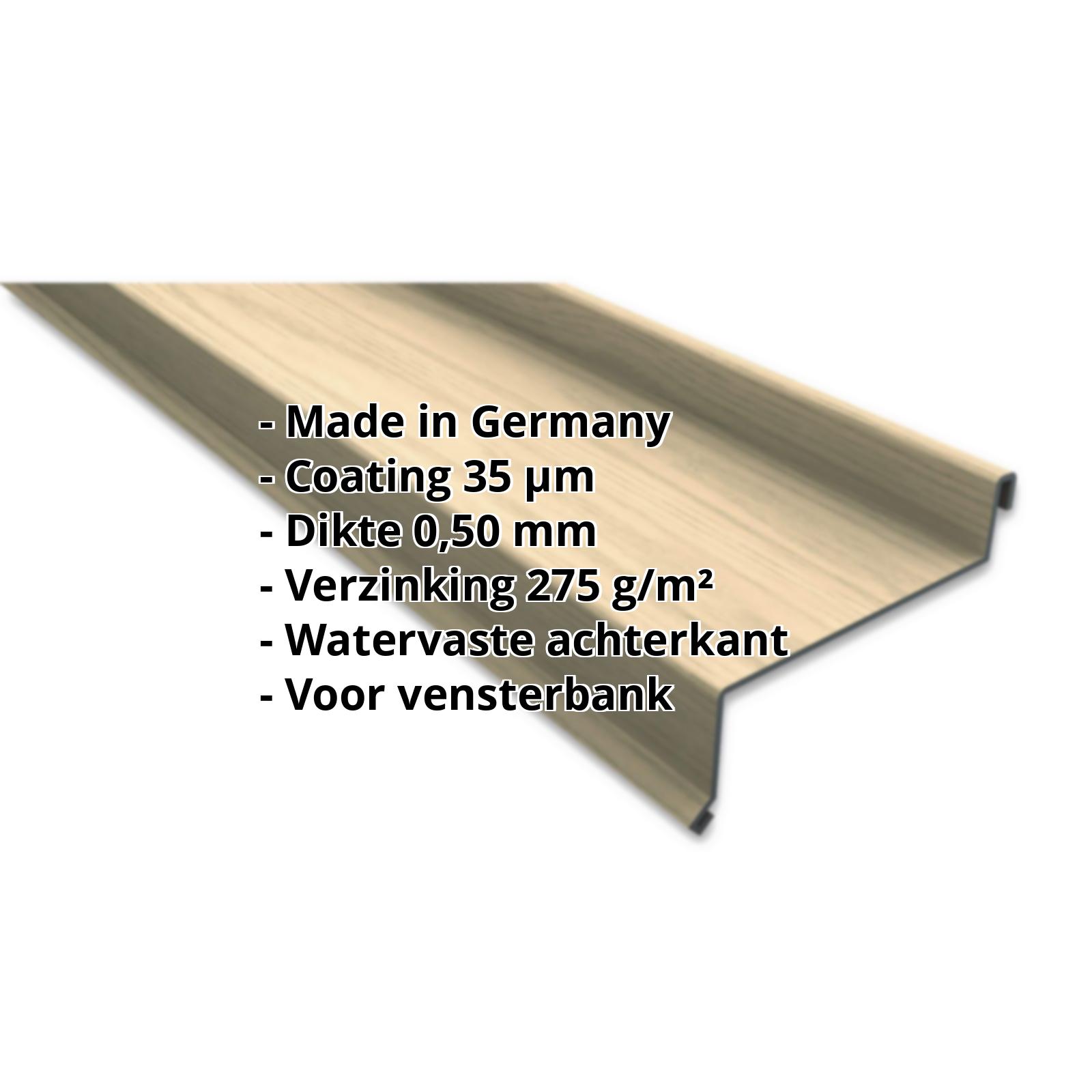 Vensterbank | 35 µm Structuurpolyester | 50 x 115 x 40 x 2000 mm | Staal 0,50 mm | Houtlook - Ahorn #2