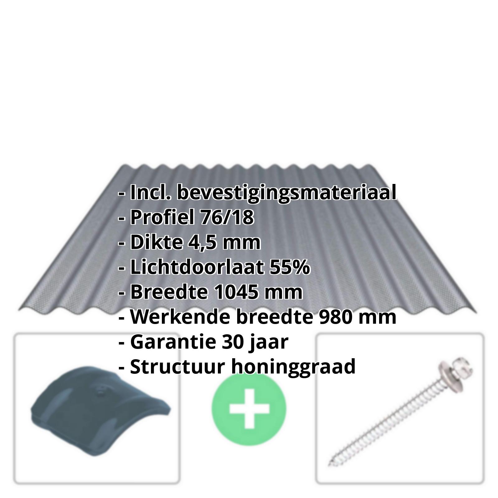Acrylaat golfplaat | 76/18 | Voordeelpakket | 4,50 mm | Platina grijs | Honingraatstructuur | Breedte 3,01 m | Lengte 2,00 m #2