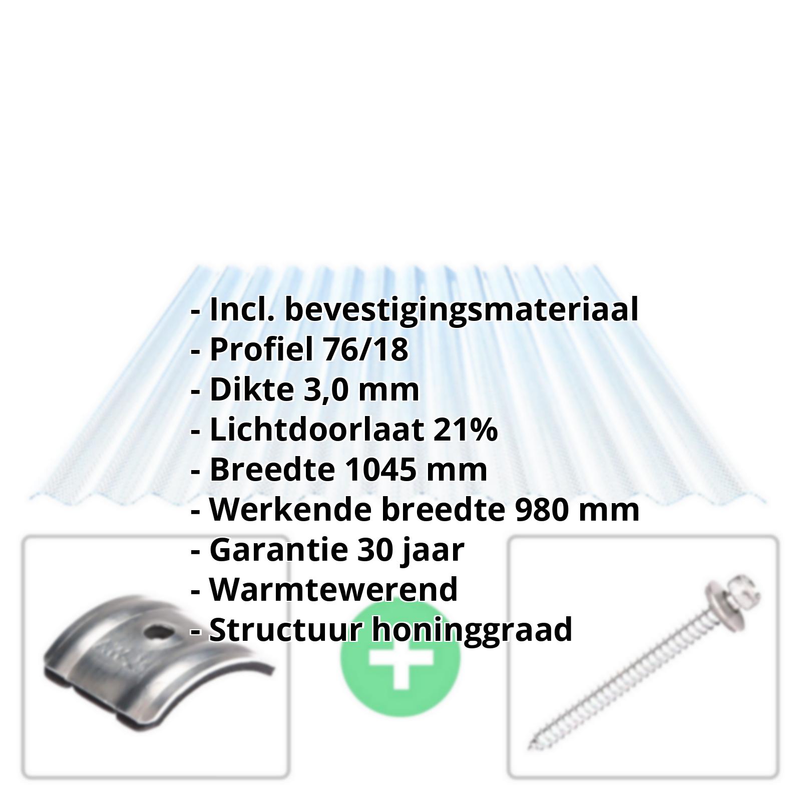Acrylaat golfplaat | 76/18 | Voordeelpakket | 3,00 mm | Lichtblauw | Honingraat | Breedte 3,01 m | Lengte 2,00 m #2
