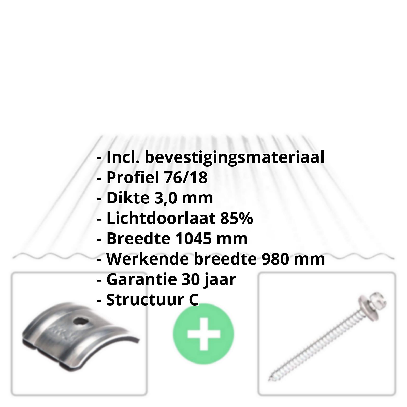 Acrylaat golfplaat | 76/18 | Voordeelpakket | 3,00 mm | Helder | C-Structuur | Breedte 3,01 m | Lengte 2,00 m #2