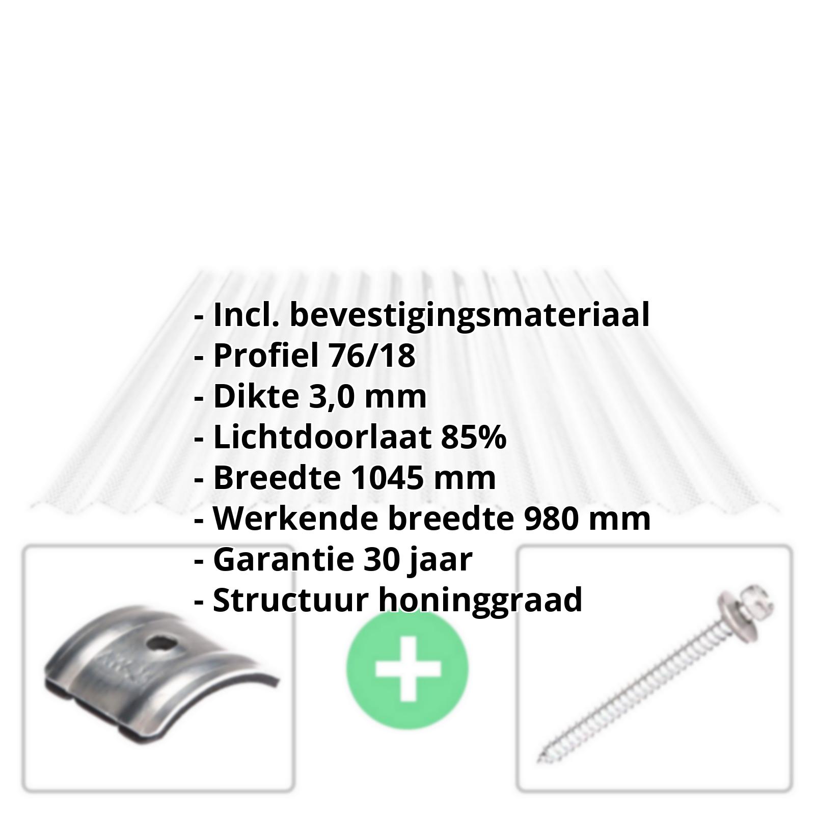 Acrylaat golfplaat | 76/18 | Voordeelpakket | 3,00 mm | Helder | Honingraatstructuur | Breedte 3,01 m | Lengte 2,00 m #2