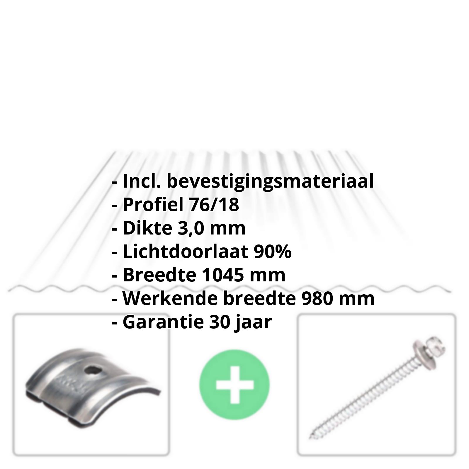 Acrylaat golfplaat | 76/18 | Voordeelpakket | 3,00 mm | Helder | Breedte 3,01 m | Lengte 2,00 m #2