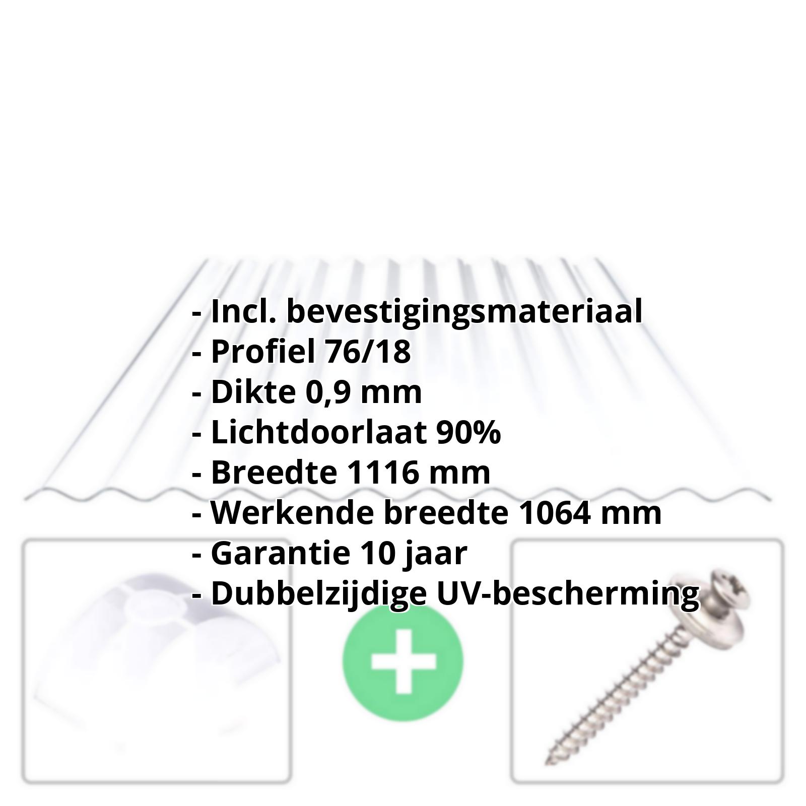 Polycarbonaat golfplaat | 76/18 | Voordeelpakket | 0,90 mm | Helder | Dubbelzijdige UV-bescherming | Breedte 3,25 m | Lengte 2,0 #2