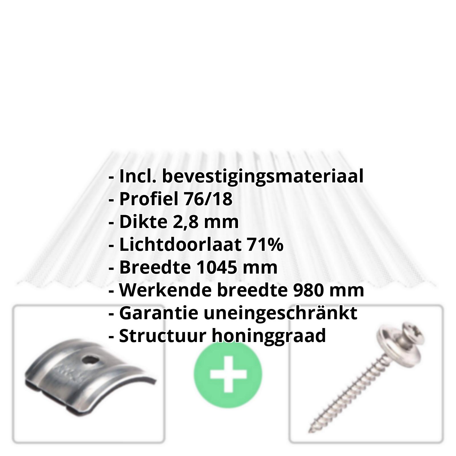Polycarbonaat golfplaat | 76/18 | Voordeelpakket | 2,80 mm | Helder | Honingraatstructuur | Breedte 3,05 m | Lengte 2,00 m #2