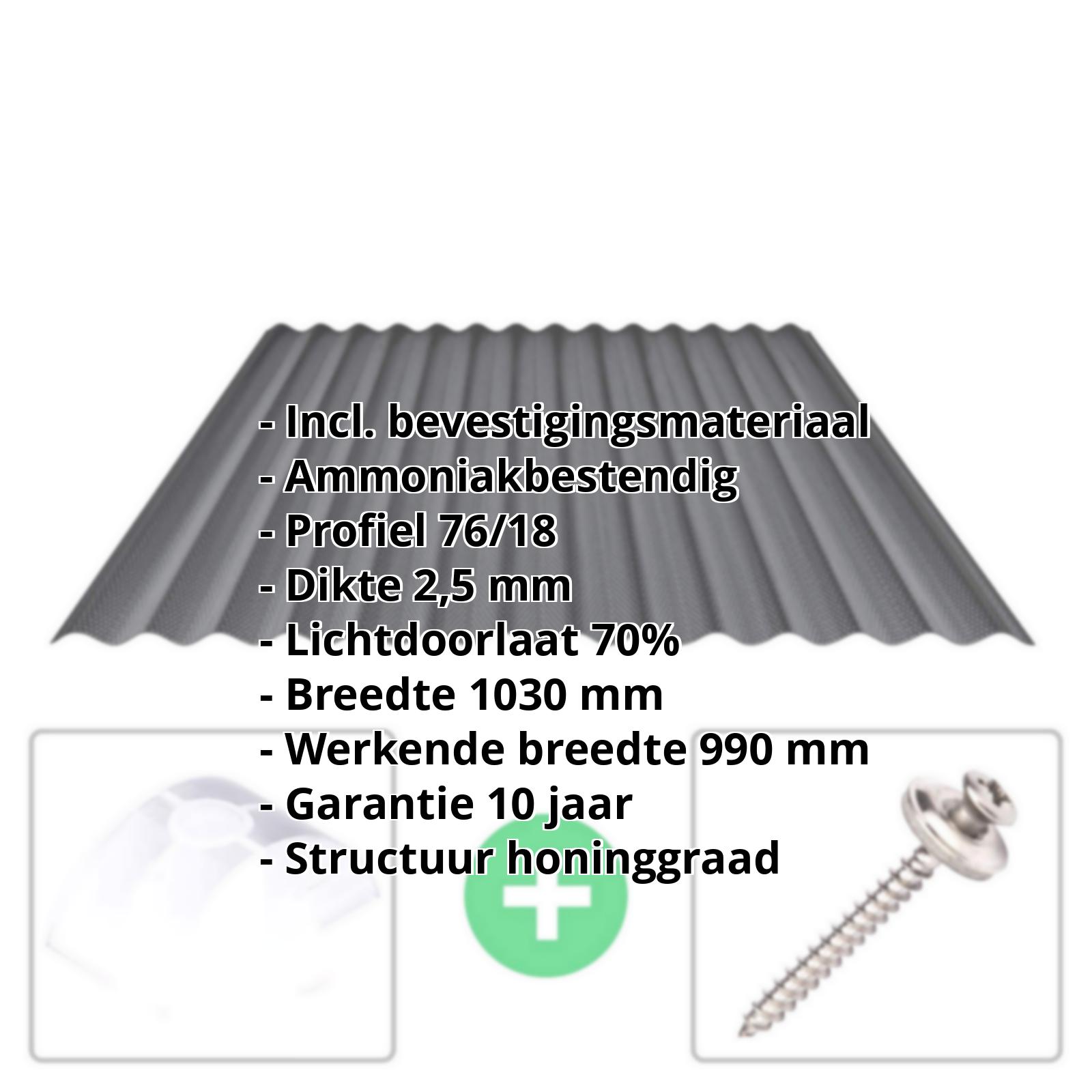 PVC golfplaat | 76/18 | Voordeelpakket | 2,50 mm | Grijs | Honingraatstructuur | Breedte 3,01 m | Lengte 2,00 m #2