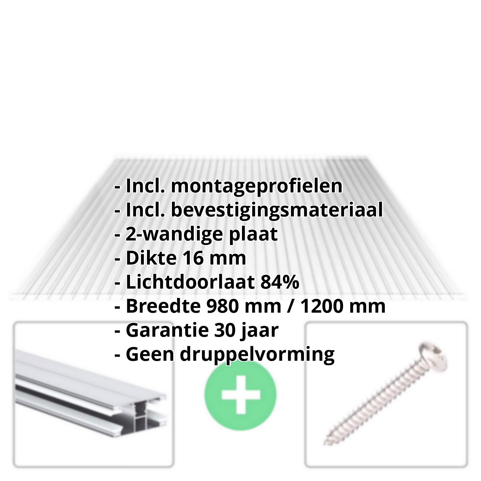 Acrylaat kanaalplaat | 16 mm | Profiel DUO | Voordeelpakket | Plaatbreedte 980 mm | Helder | Breedte 3,09 m | Lengte 2,00 m #2