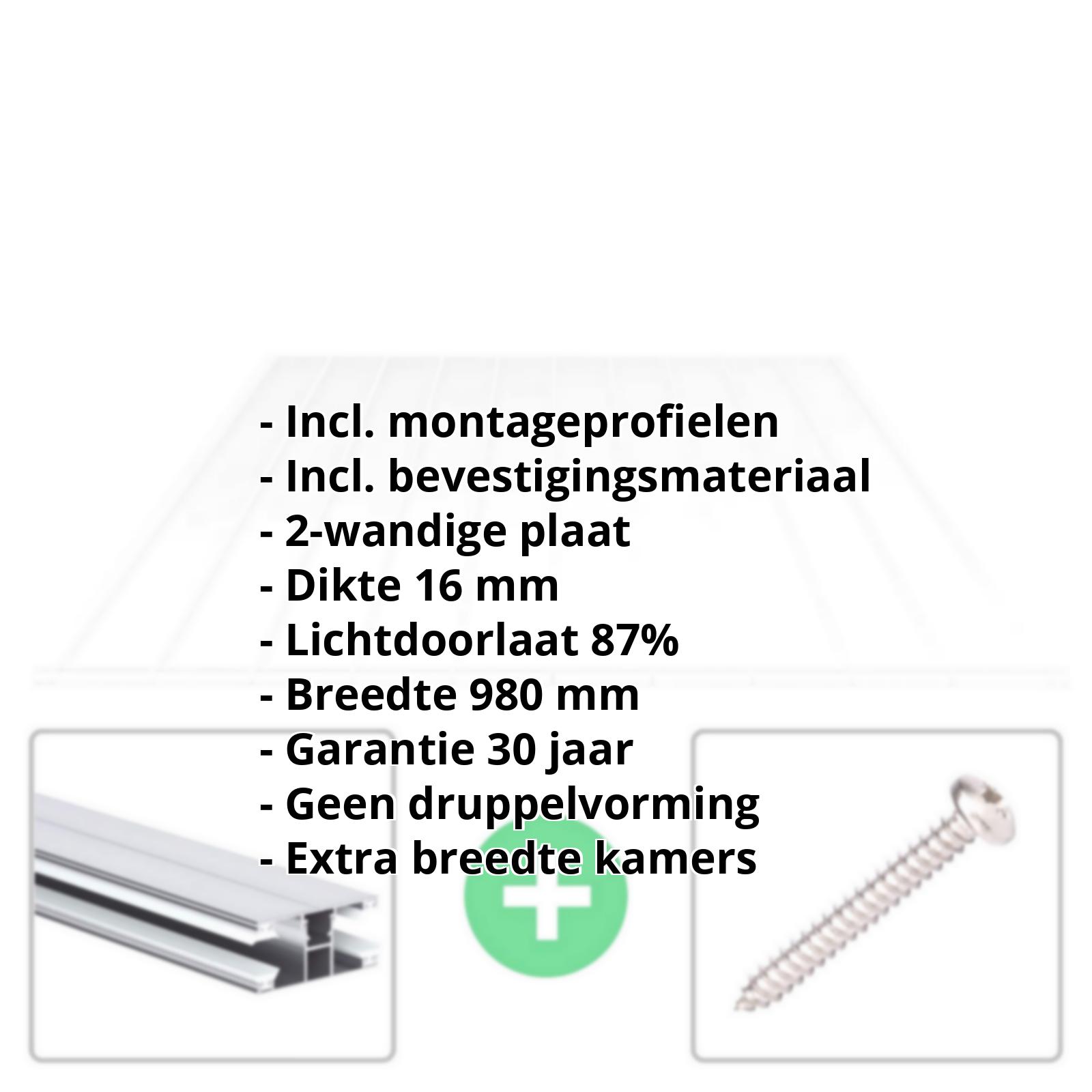 Acrylaat kanaalplaat | 16 mm | Profiel DUO | Voordeelpakket | Plaatbreedte 980 mm | Helder | Brede kanaal | Breedte 3,09 m | Lengte 2,00 #2