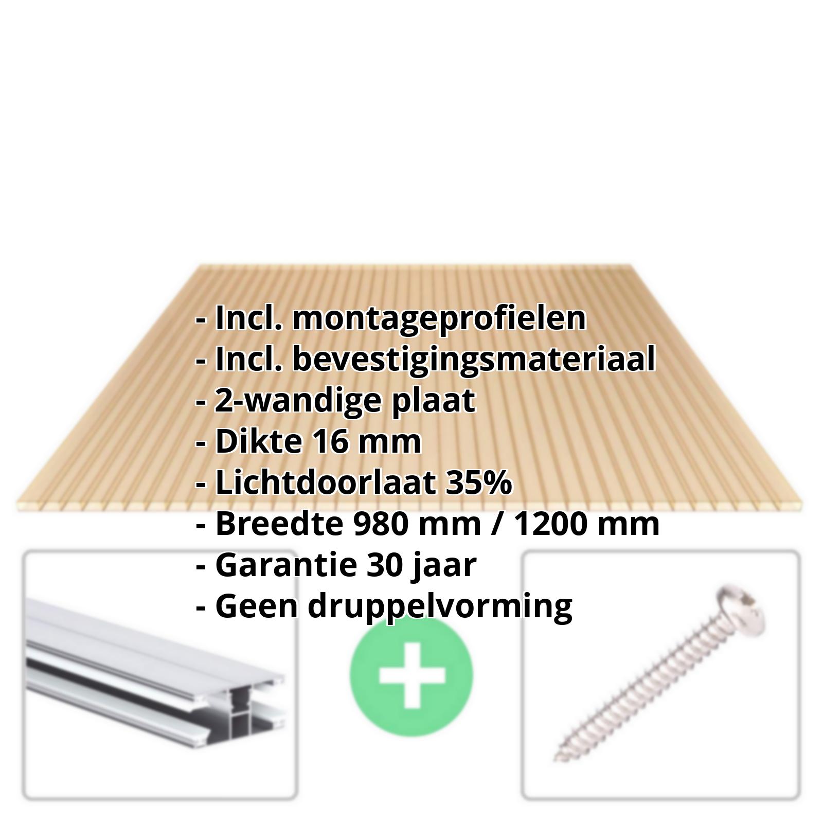 Acrylaat kanaalplaat | 16 mm | Profiel DUO | Voordeelpakket | Plaatbreedte 980 mm | Brons | Breedte 3,09 m | Lengte 2,00 m #2