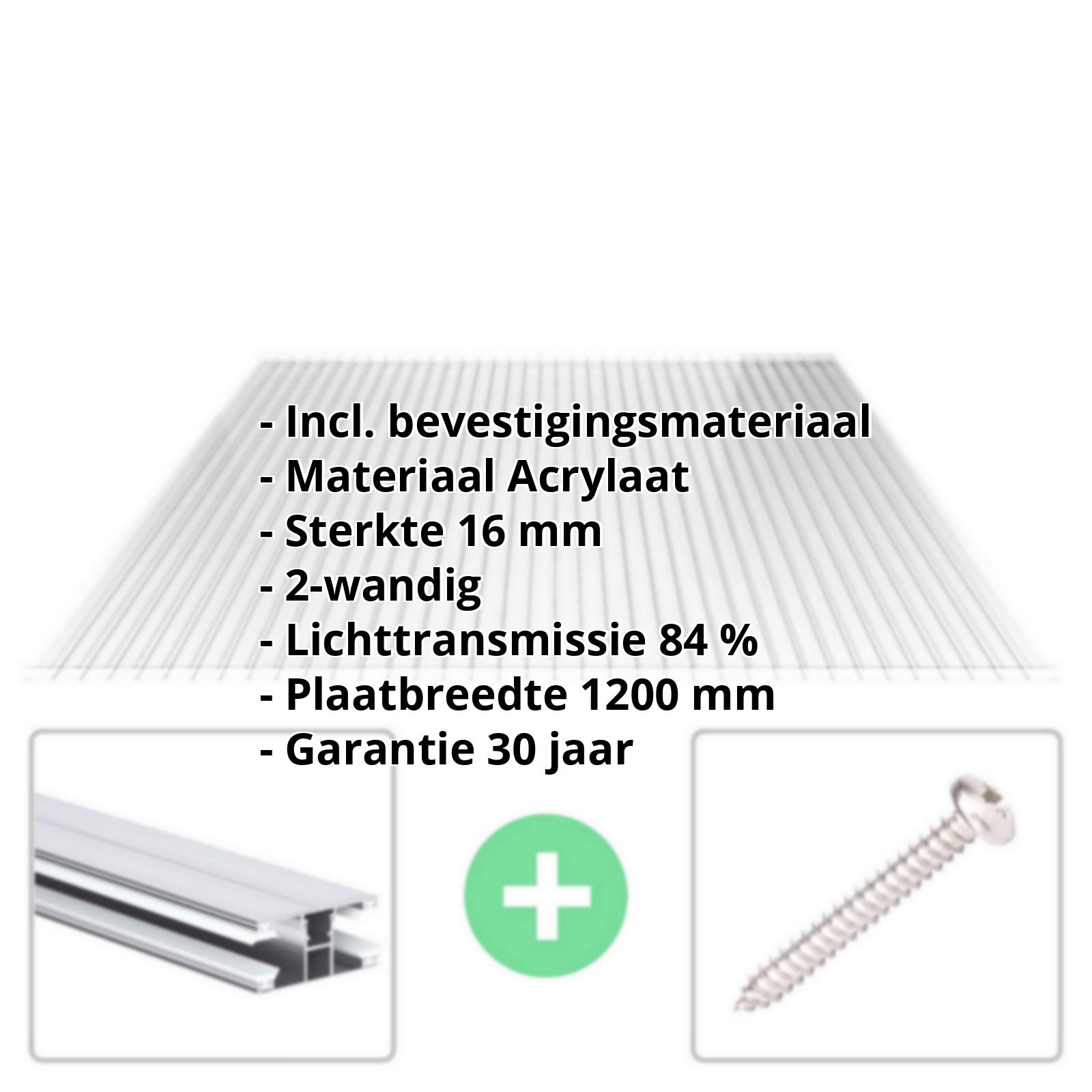 Acrylaat kanaalplaat | 16 mm | Profiel DUO | Voordeelpakket | Plaatbreedte 1200 mm | Helder | Breedte 3,75 m | Lengte 2,00 m #2