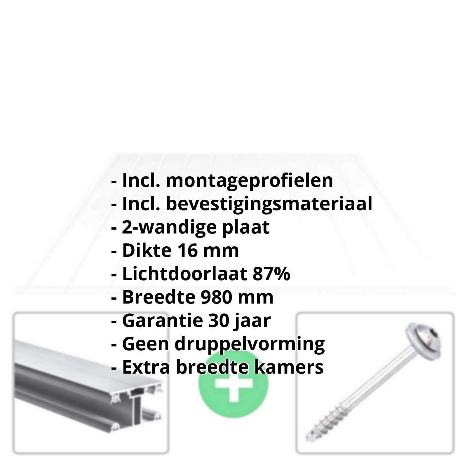 Acrylaat kanaalplaat | 16 mm | Profiel ECO | Voordeelpakket | Plaatbreedte 980 mm | Helder | Brede kanaal | Breedte 3,05 m | Lengte 2,00 #2