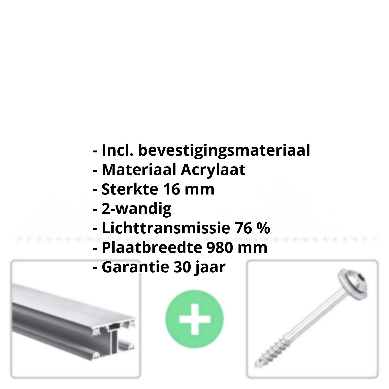 Acrylaat kanaalplaat | 16 mm | Profiel ECO | Voordeelpakket | Plaatbreedte 980 mm | Opaal wit | Breedte 3,05 m | Lengte 2,00 m #2
