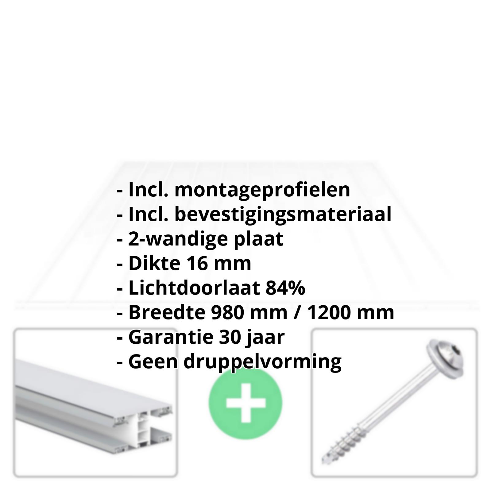 Acrylaat kanaalplaat | 16 mm | Profiel Mendig | Voordeelpakket | Plaatbreedte 980 mm | Helder | Brede kanaal | Breedte 3,09 m | Lengte 2,00 #2